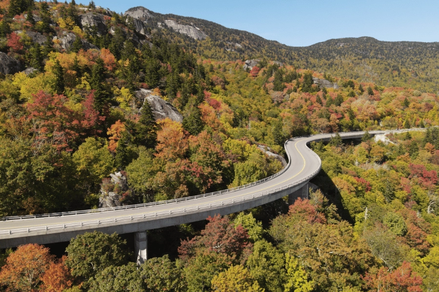 beautiful Blue Ridge Parkway in the fall and the leaves changing colors